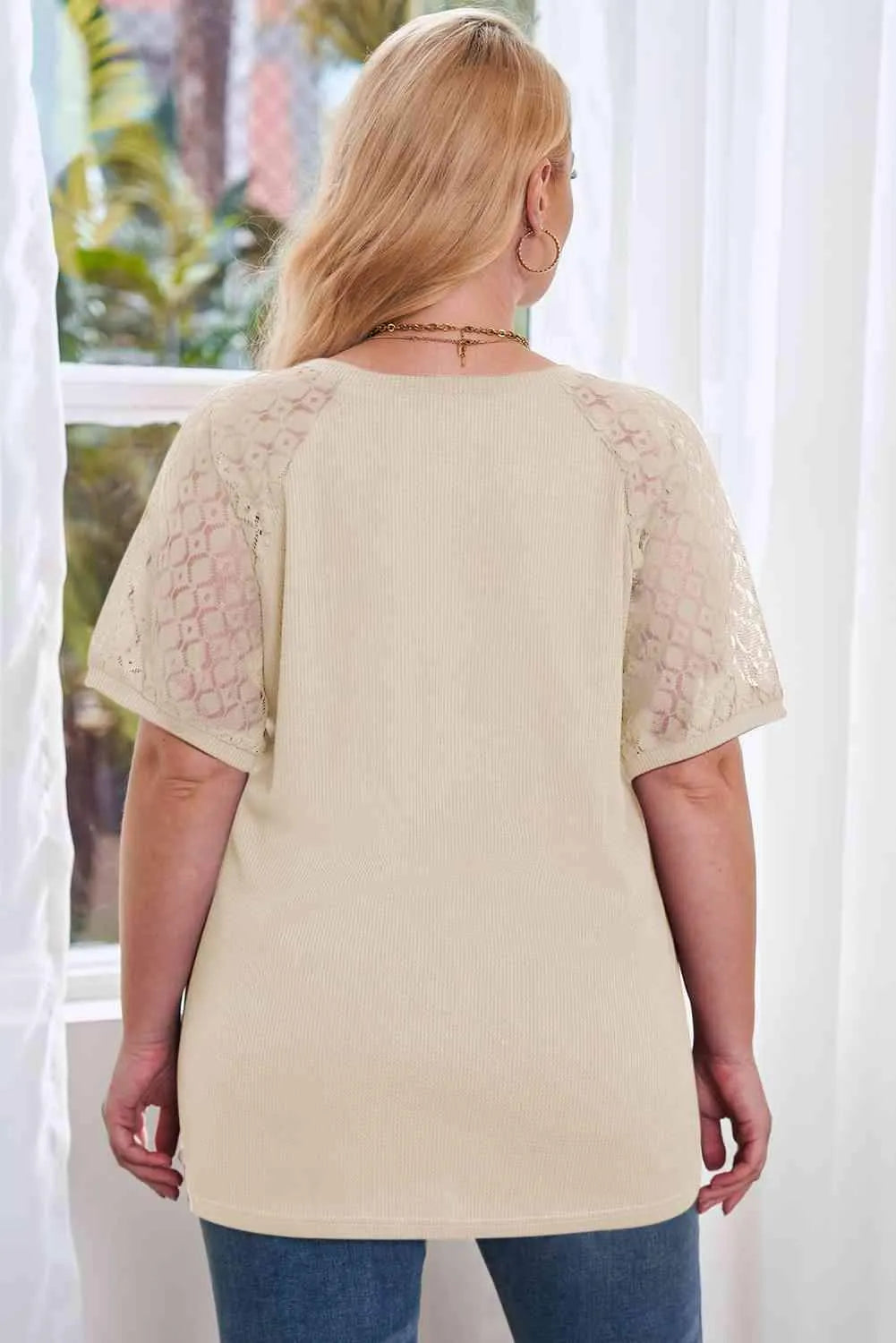 Plus Size Spliced Lace V-Neck Top Blouses - Tophatter Daily Deals