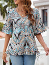 Printed Flounce Sleeve Ruffle Hem Blouse Blouses - Tophatter Daily Deals