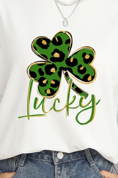 Lucky Clover Round Neck Short Sleeve T-Shirt Women's T-Shirts - Tophatter Daily Deals