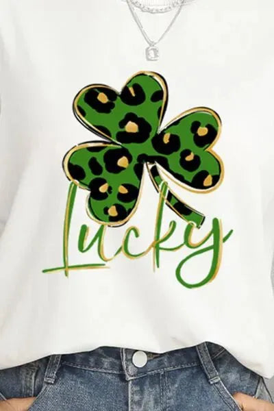 Lucky Clover Round Neck Short Sleeve T-Shirt Women's T-Shirts - Tophatter Daily Deals