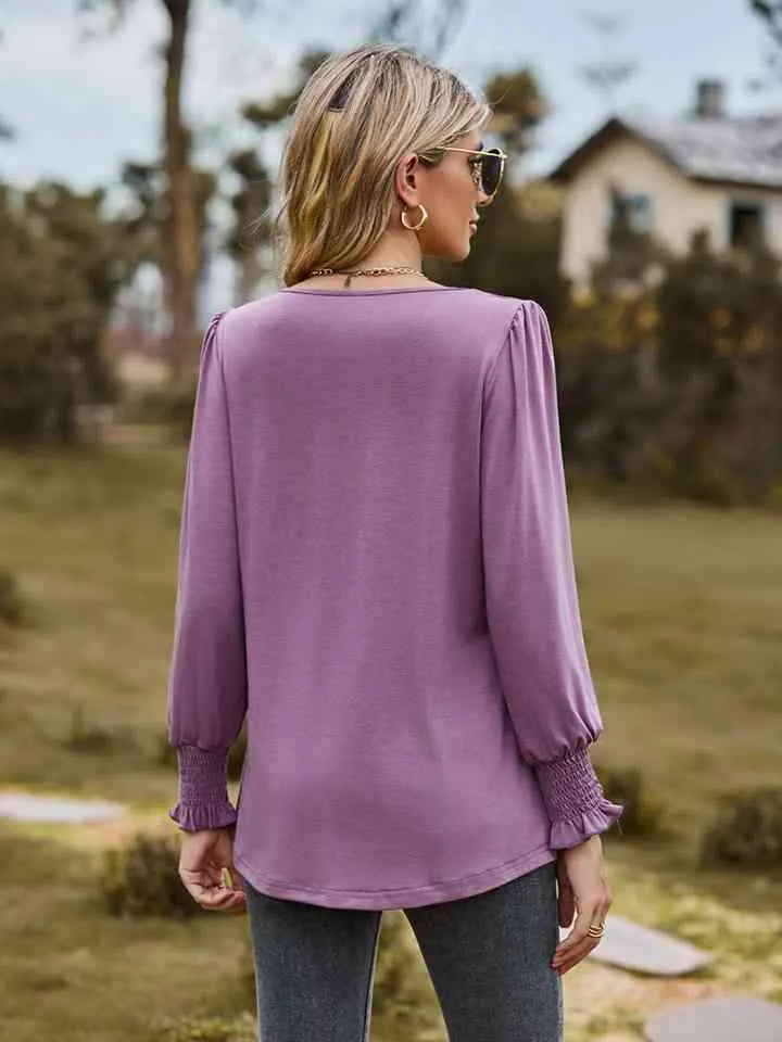 Puff Sleeve Pleated Blouse Blouses - Tophatter Daily Deals