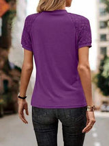 Openwork Lace Detail Short Sleeve T-Shirt Women's T-Shirts - Tophatter Daily Deals
