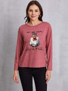 Graphic Round Neck Long Sleeve T-Shirt Light Mauve Women's T-Shirts - Tophatter Daily Deals