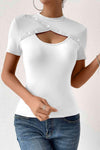 Cutout Short Sleeve Round Neck T-Shirt Women's T-Shirts - Tophatter Daily Deals