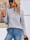 Double Take Spliced Plaid Quarter-Snap Mock Neck Top Light Gray Blouses - Tophatter Daily Deals