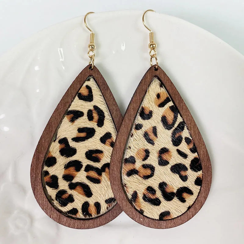 Teardrop Shape Wooden Dangle Earrings Style D One Size Earrings - Tophatter Daily Deals