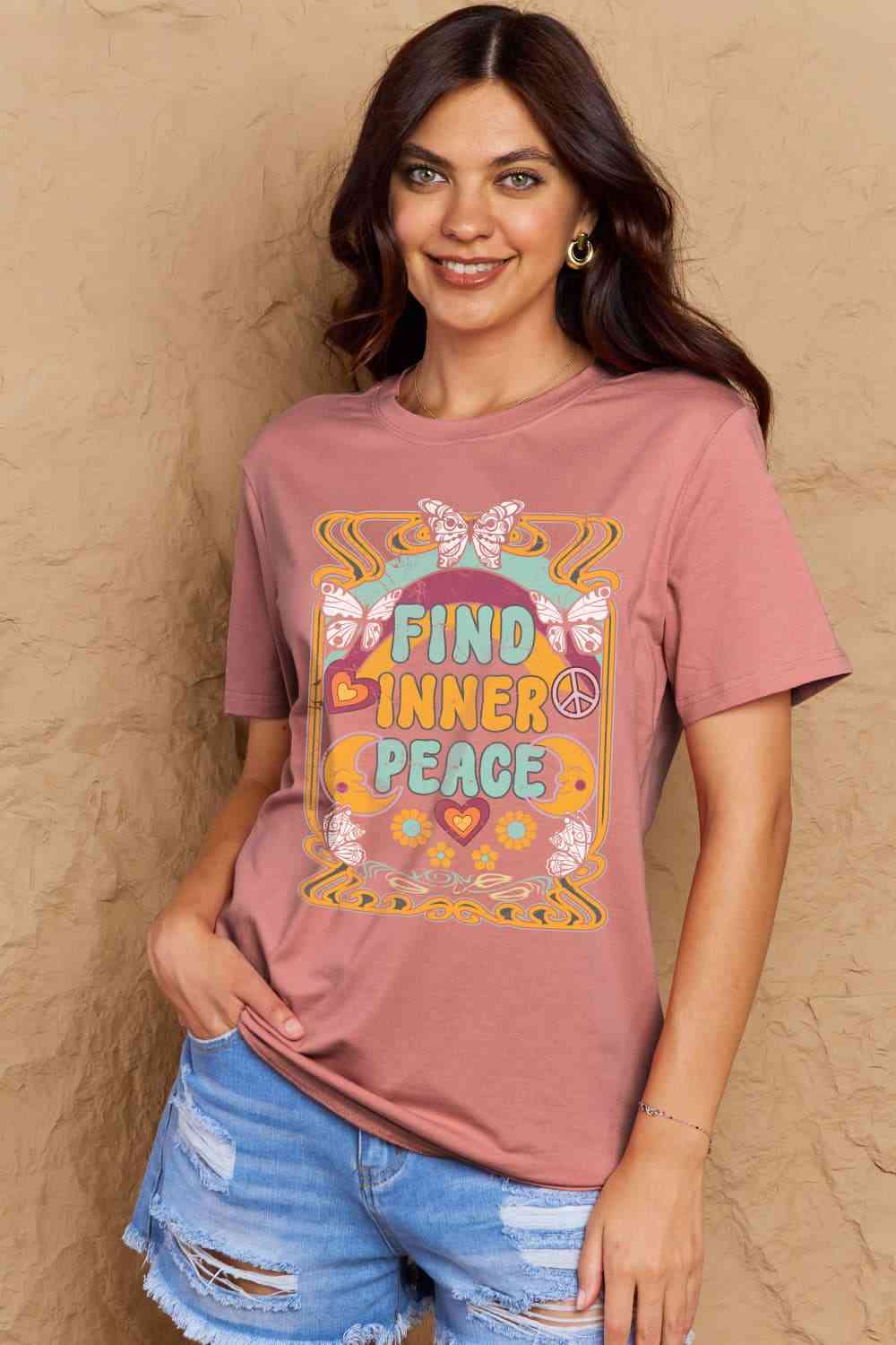 Simply Love Full Size FIND INNER PEACE Graphic Cotton T-Shirt Women's T-Shirts - Tophatter Daily Deals