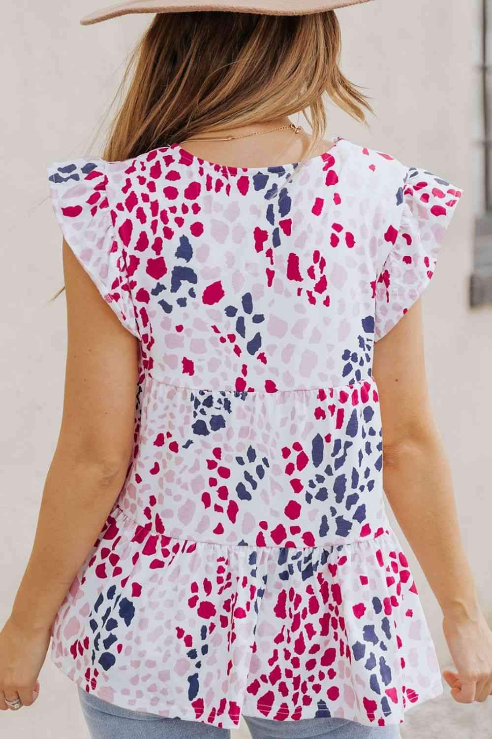 Printed V-Neck Babydoll Top Blouses - Tophatter Daily Deals