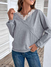 Lace Detail Long Sleeve Top Blouses - Tophatter Daily Deals