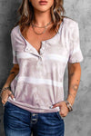 Tie-Dye Henley T-Shirt White Apricot Women's T-Shirts - Tophatter Daily Deals