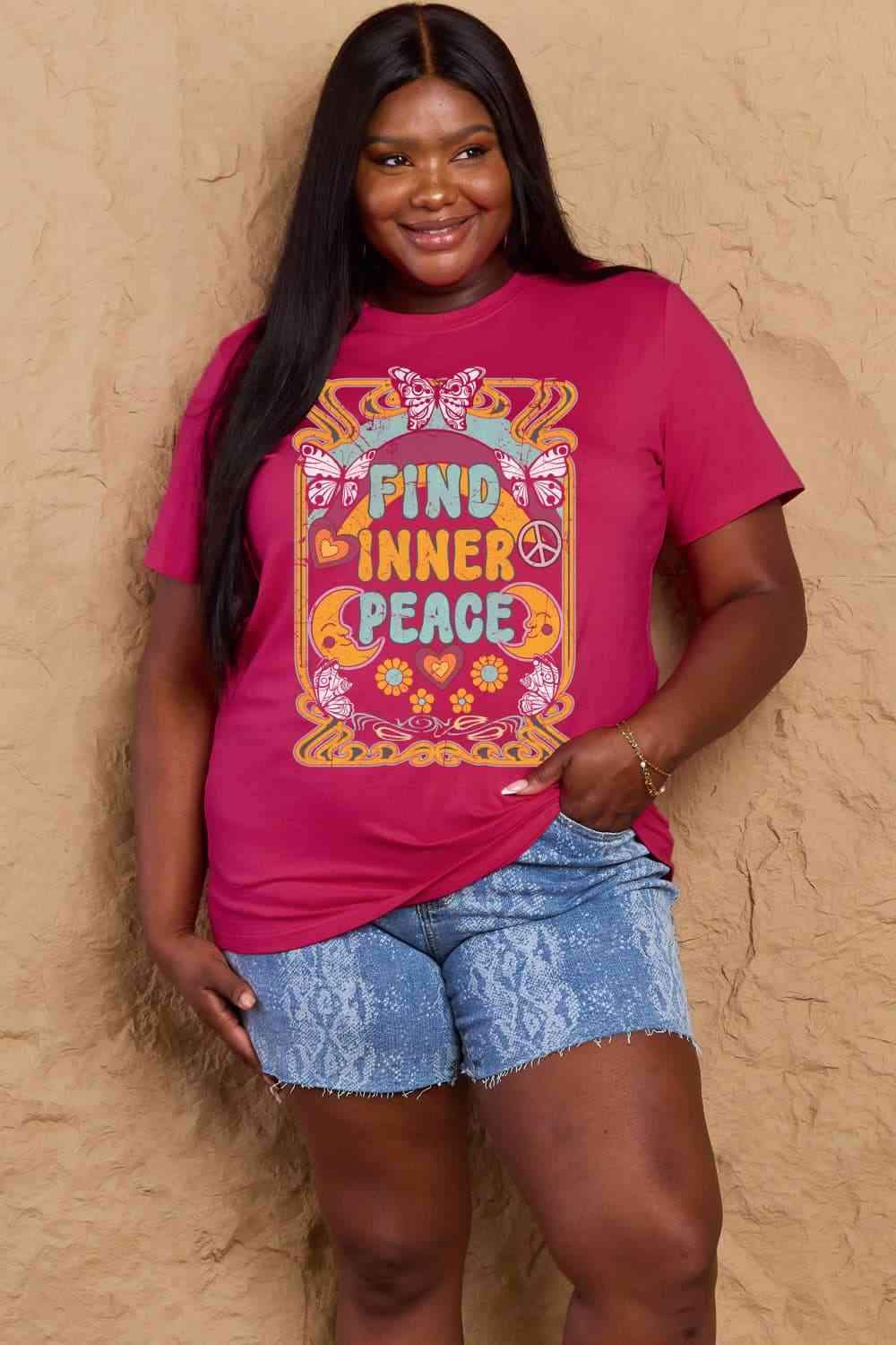 Simply Love Full Size FIND INNER PEACE Graphic Cotton T-Shirt Women's T-Shirts - Tophatter Daily Deals