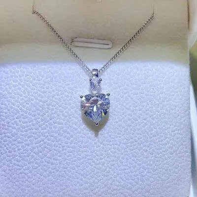 2 Carat Moissanite 925 Sterling Silver Heart Pendant Necklace Silver One Size Moissanite - Tophatter Daily Deals