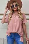 Notched Side Slit Cuffed Blouse Pink Blouses - Tophatter Daily Deals