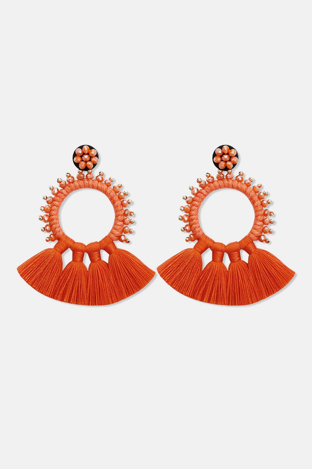 Bead Detail Tassel Dangle Earrings Orange One Size Earrings - Tophatter Daily Deals