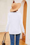 Buttoned Notched Neck Long Sleeve Top Blouses - Tophatter Daily Deals