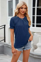 Round Neck Flounce Sleeve T-Shirt Women's T-Shirts - Tophatter Daily Deals