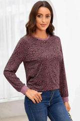 Full Size Printed Round Neck Long Sleeve T-Shirt Women's T-Shirts - Tophatter Daily Deals
