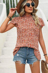 Ditsy Floral Mock Neck Short Sleeve T-Shirt Women's T-Shirts - Tophatter Daily Deals