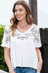 Embroidered V-Neck Babydoll Blouse - Tophatter Deals