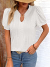 Eyelet Notched Puff Sleeve T-Shirt Women's T-Shirts - Tophatter Daily Deals