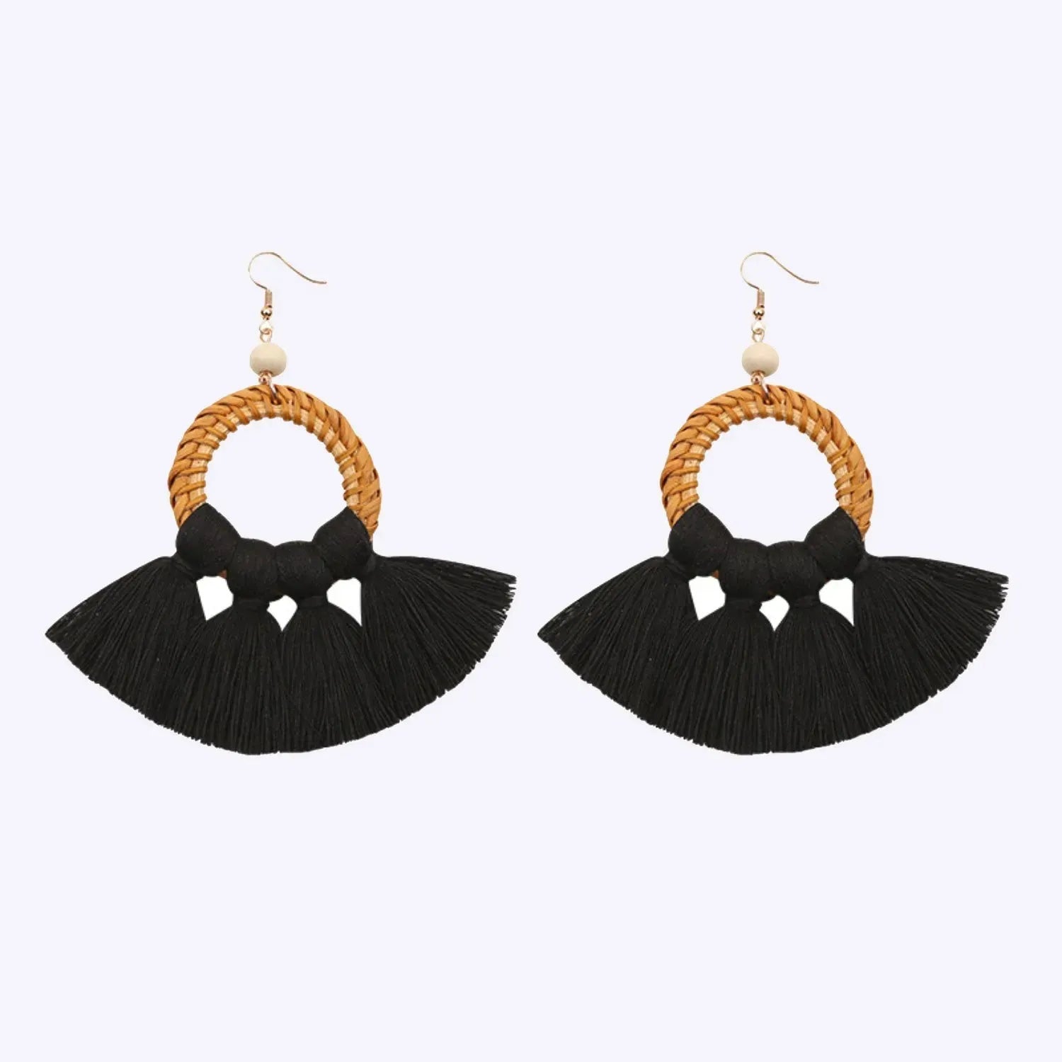 Tassel Cotton Cord Rattan Dangle Earrings Black One Size Earrings - Tophatter Daily Deals