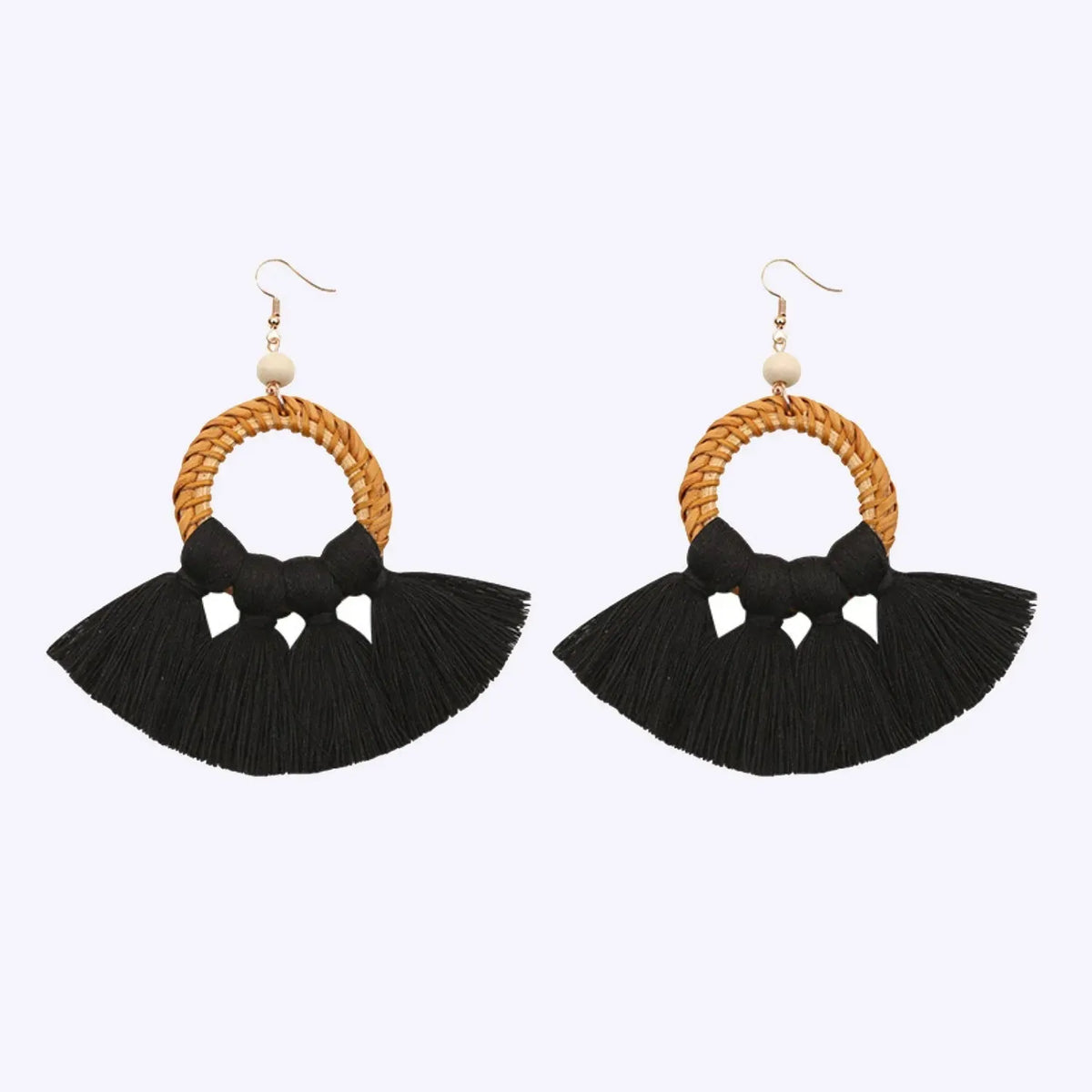 Tassel Cotton Cord Rattan Dangle Earrings Black One Size Earrings - Tophatter Daily Deals