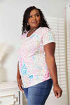 Double Take Leopard V-Neck Short Sleeve T-Shirt Women's T-Shirts - Tophatter Daily Deals