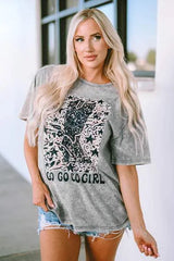 GO GO GO GIRL Round Neck Short Sleeve T-Shirt Women's T-Shirts - Tophatter Daily Deals