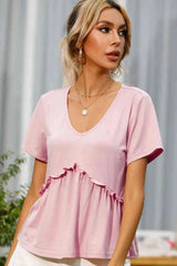 Frill Trim Short Sleeve Tee Women's T-Shirts - Tophatter Daily Deals