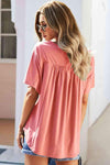 Double Take Buttoned Notched Neck Short Sleeve Top Blouses - Tophatter Daily Deals