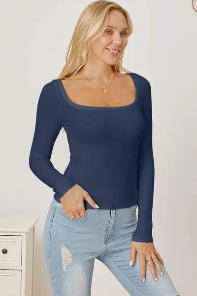 Square Neck Long Sleeve T-Shirt Women's T-Shirts - Tophatter Daily Deals