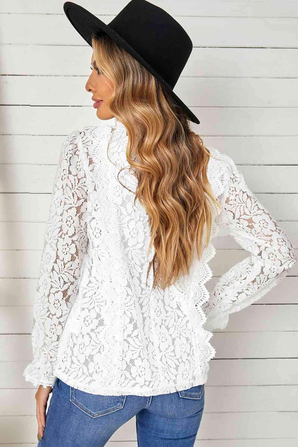 Lace Crochet V-Neck Flounce Sleeve Top Blouses - Tophatter Daily Deals