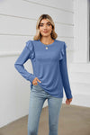 Ruffle Shoulder Long Sleeve T-Shirt Dusty Blue Women's T-Shirts - Tophatter Daily Deals