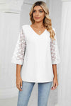 V-Neck Three-Quarter Sleeve Top White Women's T-Shirts - Tophatter Daily Deals