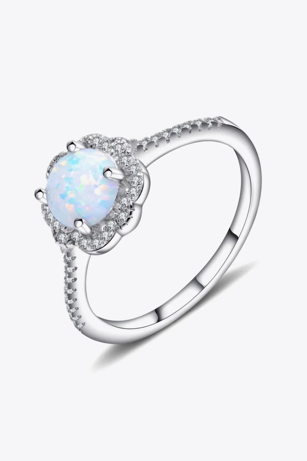 Platinum-Plated 4-Prong Opal Ring Silver Opal - Tophatter Daily Deals