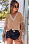 Contrast V-Neck Blouse Blouses - Tophatter Daily Deals