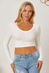 Round Neck Long Sleeve Cropped T-Shirt White Women's T-Shirts - Tophatter Daily Deals