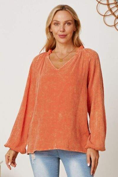 Frill V-Neck Balloon Sleeve Blouse Sherbet Blouses - Tophatter Daily Deals