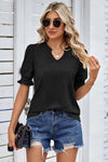 Heathered Notched Short Sleeve T-Shirt Women's T-Shirts - Tophatter Daily Deals