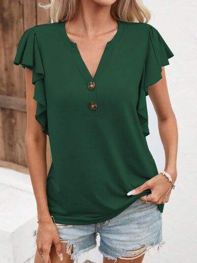 Notched Cap Sleeve T-Shirt Green Women's T-Shirts - Tophatter Daily Deals