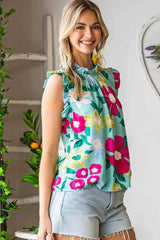 Floral Print Ruffle Shoulder Blouse Blouses - Tophatter Daily Deals
