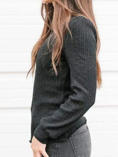 Textured Mock Neck Long Sleeve T-Shirt Women's T-Shirts - Tophatter Daily Deals