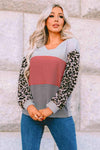 Leopard Color Block V-Neck Top Blouses - Tophatter Daily Deals