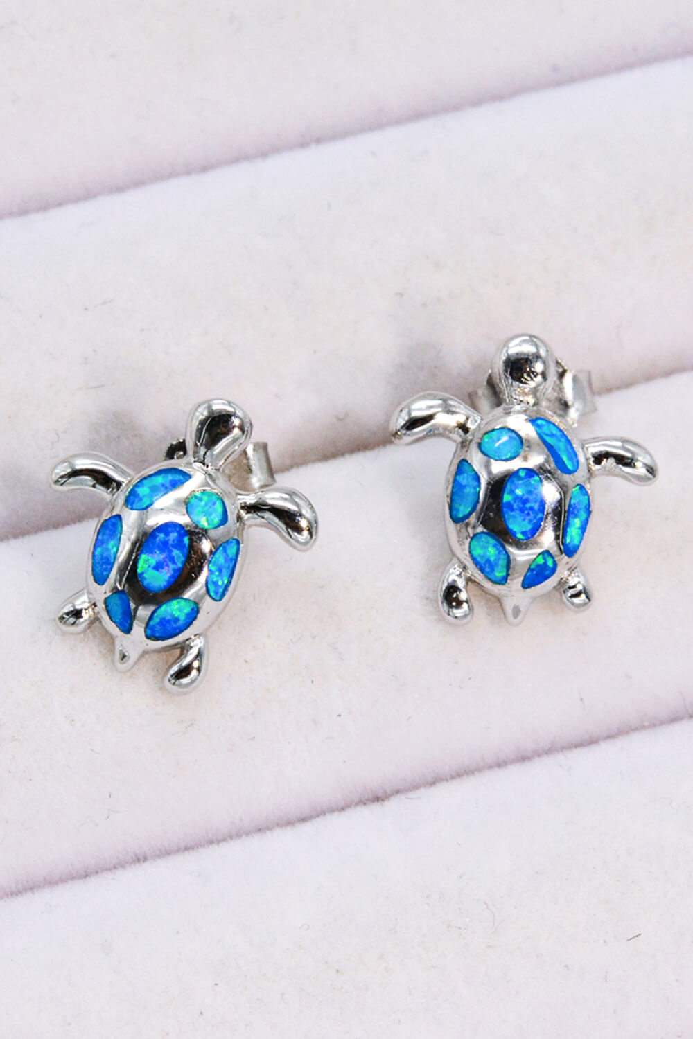 Opal Turtle Platinum-Plated Stud Earrings Blue One Size Opal - Tophatter Daily Deals