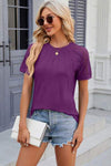 Openwork Round Neck Short Sleeve T-Shirt Women's T-Shirts - Tophatter Daily Deals