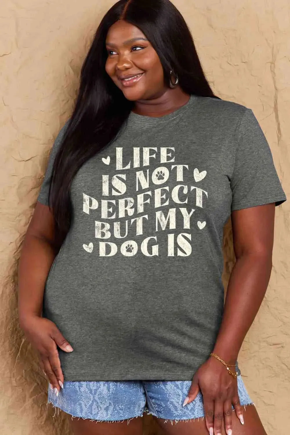 Simply Love Full Size Dog Slogan Graphic Cotton T-Shirt Women's T-Shirts - Tophatter Daily Deals