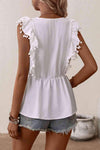 Embroidered Pom-Pom Trim Cap Sleeve Babydoll Top Blouses - Tophatter Daily Deals