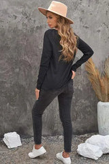 Letter Graphic Notched Long Sleeve T-Shirt Women's T-Shirts - Tophatter Daily Deals