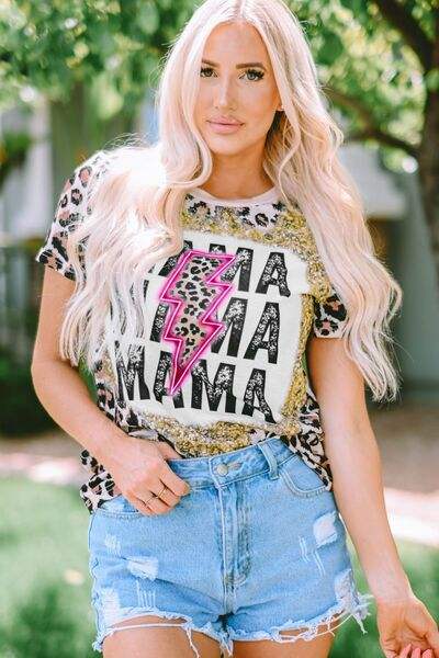 MAMA Graphic Leopard Short Sleeve T-Shirt Women's T-Shirts - Tophatter Daily Deals