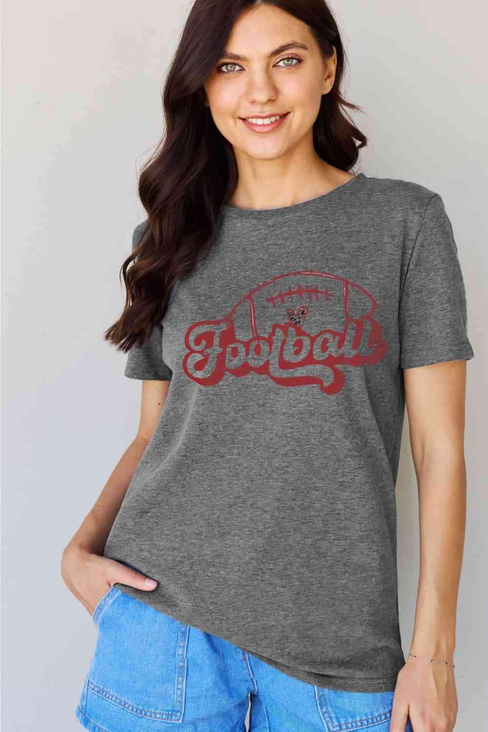 Simply Love Full Size FOOTBALL Graphic Cotton Tee Women's T-Shirts - Tophatter Daily Deals